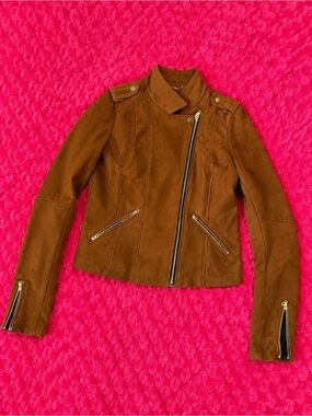 Brown Faux Suede Moto Jacket Size Large